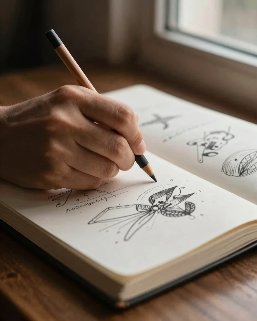 Close-up de mãos segurando um lápis grafite sobre um caderno de e